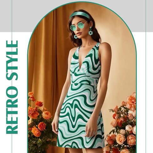 SATINIOR 4 Pcs 60s 70s Women's Hippie Costume Retro Disco Outfit Groovy Earring Headband Dress Sunglasses for Halloween Party in Kuwait