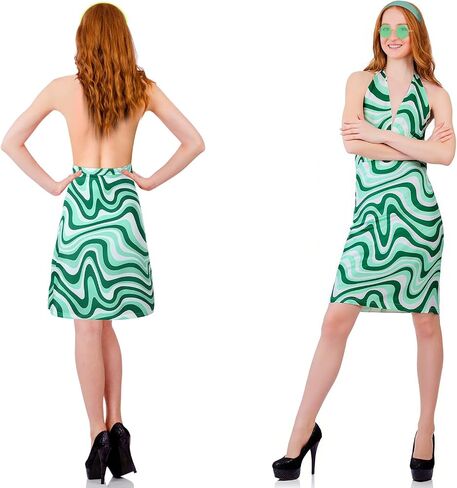 SATINIOR 4 Pcs 60s 70s Women's Hippie Costume Retro Disco Outfit Groovy Earring Headband Dress Sunglasses for Halloween Party in Kuwait