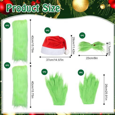 6pcs Christmas Big Monster Santa Costume for Women, Christmas Santa Hat with Leg Warmers, Green Fur Hair Card, Gloves, for Party Cosplay Photo in Saudi Arabia