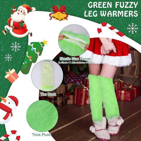 6pcs Christmas Big Monster Santa Costume for Women, Christmas Santa Hat with Leg Warmers, Green Fur Hair Card, Gloves, for Party Cosplay Photo in Saudi Arabia