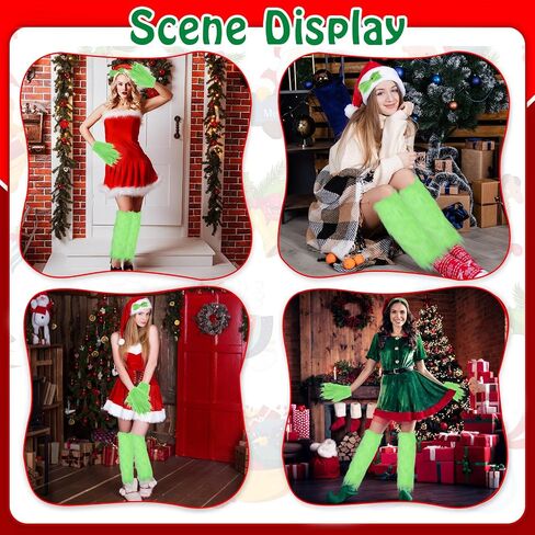 6pcs Christmas Big Monster Santa Costume for Women, Christmas Santa Hat with Leg Warmers, Green Fur Hair Card, Gloves, for Party Cosplay Photo in Saudi Arabia