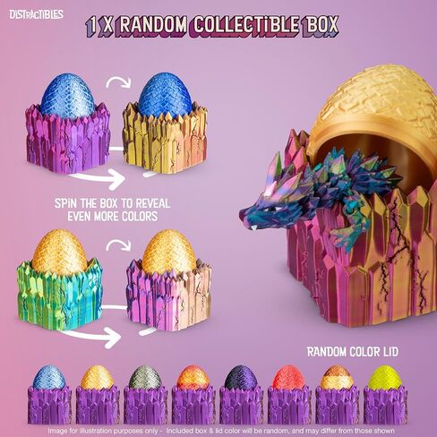 Distractibles Dragon Egg Mystery Box with Articulating Dragon & Crystal Rock Styled Collectible Container, Random Egg Color in Saudi Arabia