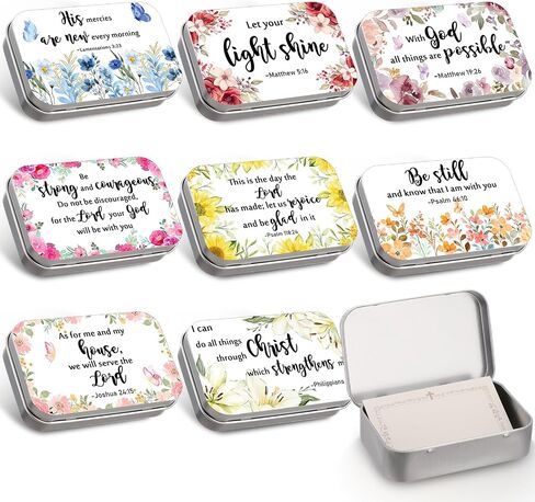 24 Pcs Christian Gift Tin Boxes with Prayer Cards Scripture Bible Verse Cards Inspirational Encouragement Religious Gifts for Church Women Sister First Communion (Floral) in Kuwait