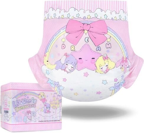 LittleForBig Ultra Absorbent 7000 mL Adjustable Hook-and-Loop Fastener Closure Adult Printed Cloth Back Diaper 10 Pieces - Fairy Littles in Dreamland (Medium 28"-38") in Kuwait
