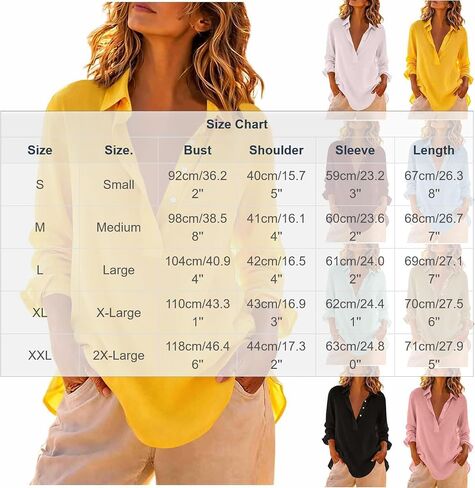 Cotton Tops for Women Casual Collared Henley Long Sleeve Shirt Solid Color Button Up V-Neck Tunic Blouses in Saudi Arabia