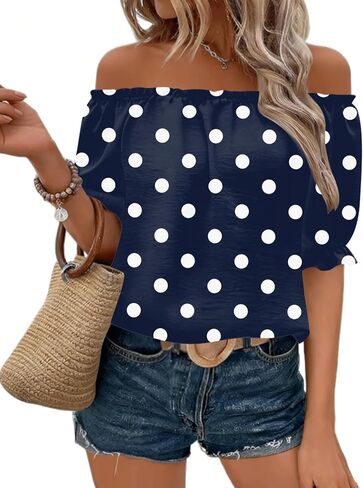 Kistore Womens Tops Short Sleeve Cotton Shirts Off the Shoulder Tops for Women Crewneck Dressy Casual Blouses S-XXL in Saudi Arabia