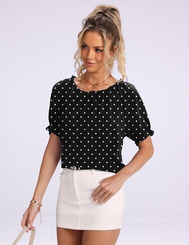 Kistore Womens Tops Short Sleeve Cotton Shirts Off the Shoulder Tops for Women Crewneck Dressy Casual Blouses S-XXL in Saudi Arabia