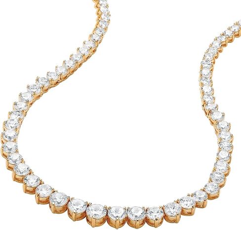 Palm Beach Jewelry PalmBeach Yellow Gold-plated Round Cubic Zirconia, Graduated Eternity Tennis Necklace (7.5mm), Fold Over Clasp, 16 inches in Kuwait