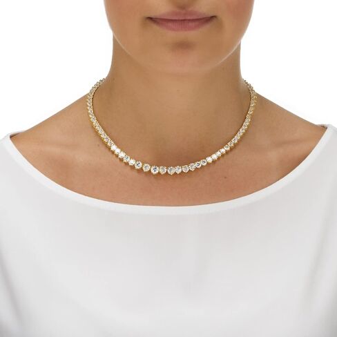Palm Beach Jewelry PalmBeach Yellow Gold-plated Round Cubic Zirconia, Graduated Eternity Tennis Necklace (7.5mm), Fold Over Clasp, 16 inches in Kuwait