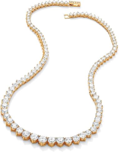 Palm Beach Jewelry PalmBeach Yellow Gold-plated Round Cubic Zirconia, Graduated Eternity Tennis Necklace (7.5mm), Fold Over Clasp, 16 inches in Kuwait