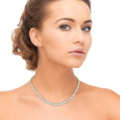 Palm Beach Jewelry PalmBeach Yellow Gold-plated Round Cubic Zirconia, Graduated Eternity Tennis Necklace (7.5mm), Fold Over Clasp, 16 inches in Kuwait