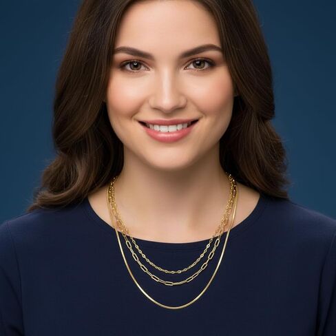 Waterproof Chain Necklace Set 14K Yellow Gold Plated Brass Sparkle Snake Paperclip Necklaces for Women 18-20 Inches in Kuwait