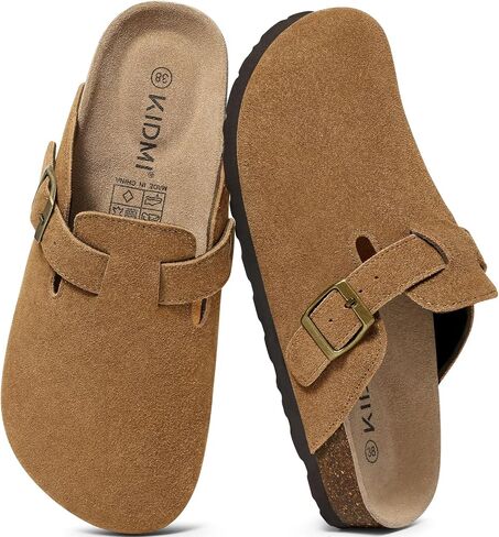 KIDMI Women's Suede Clogs Leather Mules Cork Footbed Sandals Potato Shoes with Arch Support Brown 39 (Size 7.5-8) in Saudi Arabia