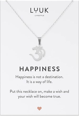 LUUK LIFESTYLE Stainless steel necklace with pendant and HAPPINESS card, 20" adjustable length, lucky charm, friendship chain, Valentine's Day gift, birthday, women's jewelry, silver, gold, rosegold in Saudi Arabia