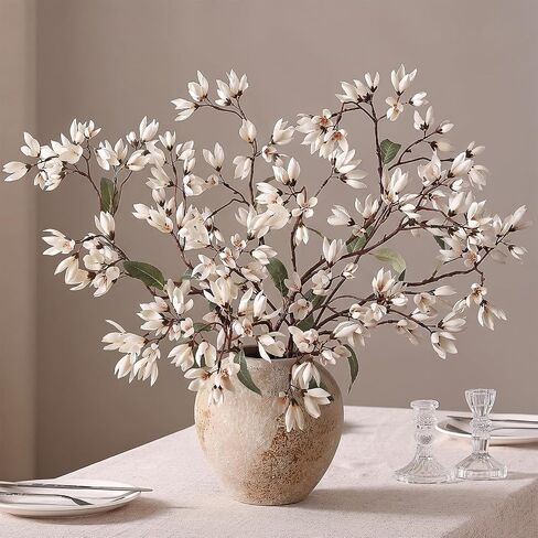 YXZZWL 4 PCS Artificial Magnolia Champaca Flowers for Vase - 36" Fake Silk Champaca Magnolia Stem Flower, Faux Plant Branches for DIY Bouquet, Kitchen, Farmhouse, Mantel, Home Decor (White) in Saudi Arabia