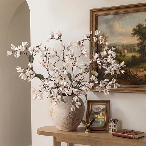YXZZWL 4 PCS Artificial Magnolia Champaca Flowers for Vase - 36" Fake Silk Champaca Magnolia Stem Flower, Faux Plant Branches for DIY Bouquet, Kitchen, Farmhouse, Mantel, Home Decor (White) in Saudi Arabia