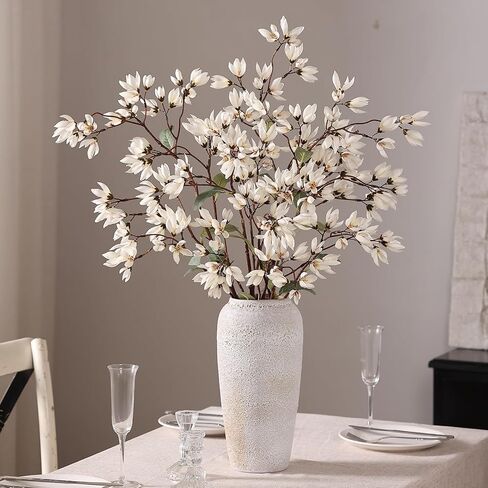 YXZZWL 4 PCS Artificial Magnolia Champaca Flowers for Vase - 36" Fake Silk Champaca Magnolia Stem Flower, Faux Plant Branches for DIY Bouquet, Kitchen, Farmhouse, Mantel, Home Decor (White) in Saudi Arabia
