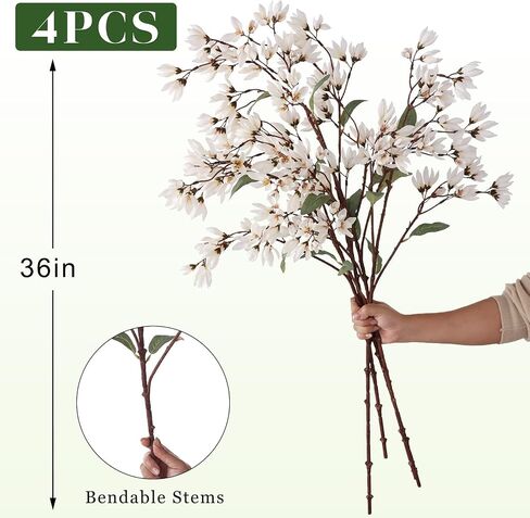 YXZZWL 4 PCS Artificial Magnolia Champaca Flowers for Vase - 36" Fake Silk Champaca Magnolia Stem Flower, Faux Plant Branches for DIY Bouquet, Kitchen, Farmhouse, Mantel, Home Decor (White) in Saudi Arabia