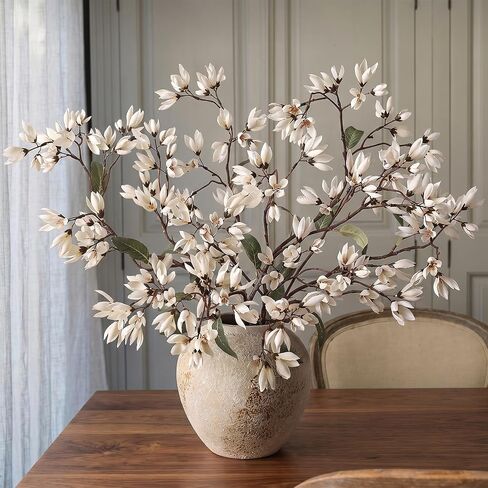 YXZZWL 4 PCS Artificial Magnolia Champaca Flowers for Vase - 36" Fake Silk Champaca Magnolia Stem Flower, Faux Plant Branches for DIY Bouquet, Kitchen, Farmhouse, Mantel, Home Decor (White) in Saudi Arabia
