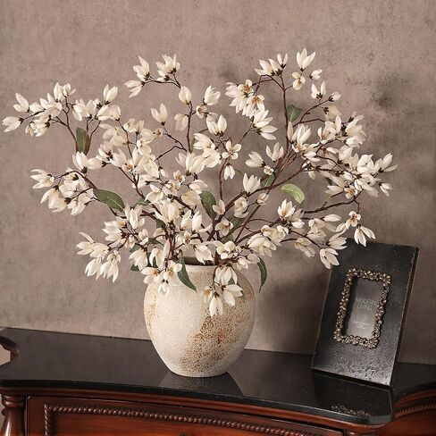 YXZZWL 4 PCS Artificial Magnolia Champaca Flowers for Vase - 36" Fake Silk Champaca Magnolia Stem Flower, Faux Plant Branches for DIY Bouquet, Kitchen, Farmhouse, Mantel, Home Decor (White) in Saudi Arabia
