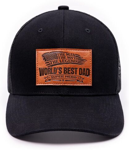 Worlds Best Dad The Man Myth Legend Faux Leather Patch Black Baseball Hat in Saudi Arabia