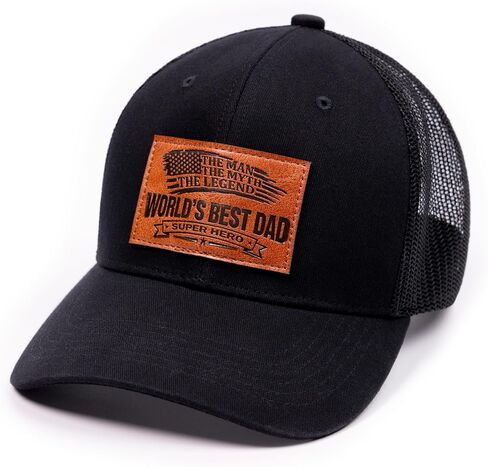 Worlds Best Dad The Man Myth Legend Faux Leather Patch Black Baseball Hat in Saudi Arabia