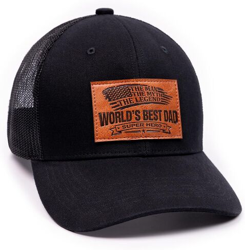 Worlds Best Dad The Man Myth Legend Faux Leather Patch Black Baseball Hat in Saudi Arabia