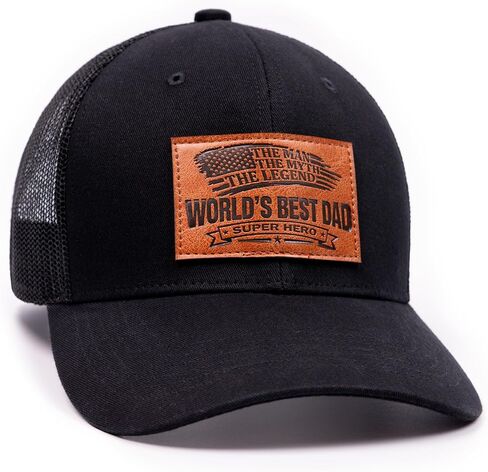 Worlds Best Dad The Man Myth Legend Faux Leather Patch Black Baseball Hat in Saudi Arabia