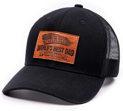 Worlds Best Dad The Man Myth Legend Faux Leather Patch Black Baseball Hat in Saudi Arabia