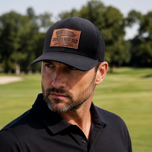 Worlds Best Dad The Man Myth Legend Faux Leather Patch Black Baseball Hat in Saudi Arabia