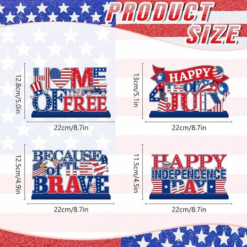 4Pcs 4th of July Decorations Wooden Table Decorations 4th of July Table Decorations Independence Day Tabletop Decor Veterans Memorial Day Patriotic Decor for 250th Anniversary in Saudi Arabia