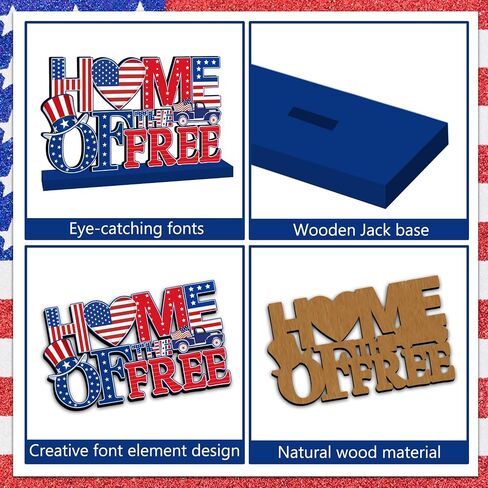 4Pcs 4th of July Decorations Wooden Table Decorations 4th of July Table Decorations Independence Day Tabletop Decor Veterans Memorial Day Patriotic Decor for 250th Anniversary in Saudi Arabia