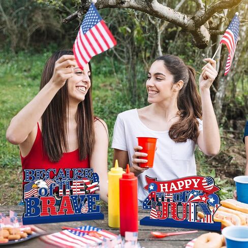 4Pcs 4th of July Decorations Wooden Table Decorations 4th of July Table Decorations Independence Day Tabletop Decor Veterans Memorial Day Patriotic Decor for 250th Anniversary in Saudi Arabia