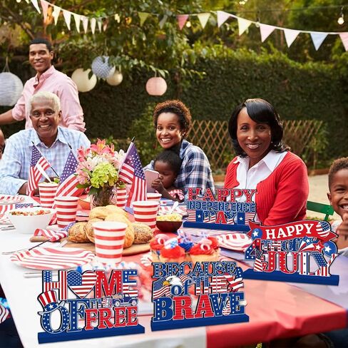4Pcs 4th of July Decorations Wooden Table Decorations 4th of July Table Decorations Independence Day Tabletop Decor Veterans Memorial Day Patriotic Decor for 250th Anniversary in Saudi Arabia