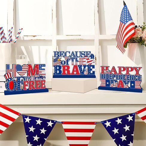 4Pcs 4th of July Decorations Wooden Table Decorations 4th of July Table Decorations Independence Day Tabletop Decor Veterans Memorial Day Patriotic Decor for 250th Anniversary in Saudi Arabia