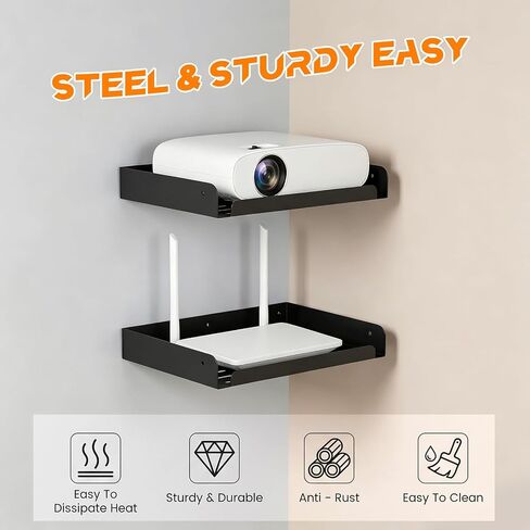 Metal Floating Shelf, 12" x 8" Wall Mounted Shelf Bracket Storage Rack for Router, Game Console, TV Components, DVD Player, Cable Box in Saudi Arabia