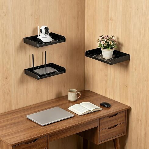 Metal Floating Shelf, 12" x 8" Wall Mounted Shelf Bracket Storage Rack for Router, Game Console, TV Components, DVD Player, Cable Box in Saudi Arabia