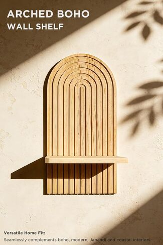 Boho Wall Shelf, 14" MCM Arched Decorative Floating Shelves, Wooden Round Shelf for Plants, Entryway, Bathroom & Bedroom, Natural Oak in Saudi Arabia