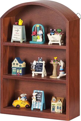 Arched Trinket Shelf, 9" x 13.5" Wooden Display Shelf for Wall or Desk, Vintage Shadow Box with Shelves for Collectibles, Mini Figures, Perfumes & Crystals - Rustic Brown in Saudi Arabia