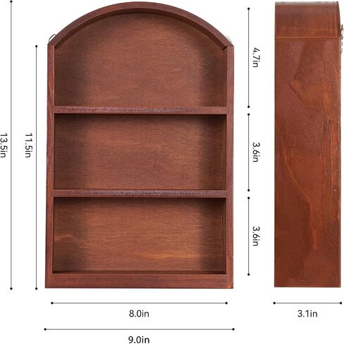 Arched Trinket Shelf, 9" x 13.5" Wooden Display Shelf for Wall or Desk, Vintage Shadow Box with Shelves for Collectibles, Mini Figures, Perfumes & Crystals - Rustic Brown in Saudi Arabia