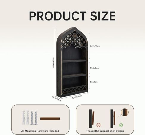 Floating Shelf-Daisy Medium, Gothic Window Crystal Display Shelf, Wall Mount Shelf, Cottagecore Decor, Wooden Wall Shelf for Bedroom and Living Room, Perfume Shelf for Wall, Black Shelf for Gothroom in Saudi Arabia