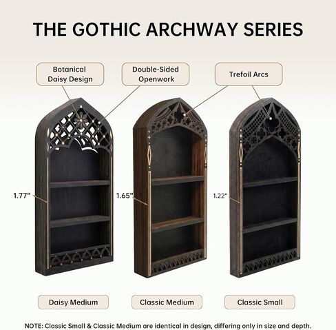 Floating Shelf-Daisy Medium, Gothic Window Crystal Display Shelf, Wall Mount Shelf, Cottagecore Decor, Wooden Wall Shelf for Bedroom and Living Room, Perfume Shelf for Wall, Black Shelf for Gothroom in Saudi Arabia