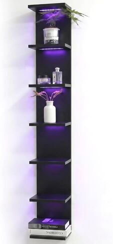 VIWODS 5-Tier Wall Shelf Unit with RGB Light, Floating Lack Shelf for Wall Storage, Wall Mounted Vertical Display Shelf for Bedroom Living Room Vanity, White in Saudi Arabia