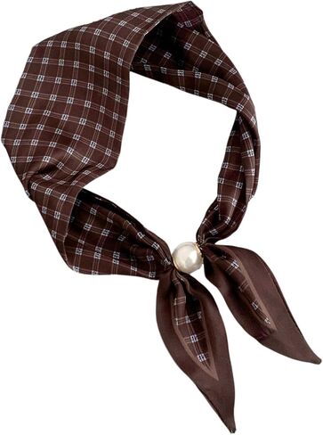 Women's Satin Neck Scarf with Magnetic Pearl Buckle,Mom's Scarf Retro Floral Print Elegant for Daily Office Party Gift in Saudi Arabia