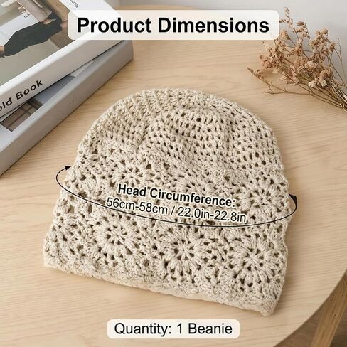 1 Crochet Beanie,Crochet Hats for Women, Summer Beanie Hats for Women, Cotton Breathable Design, Lightweight Headwear for Warm Weather, Adjustable Fit for Various Head Sizes in Saudi Arabia
