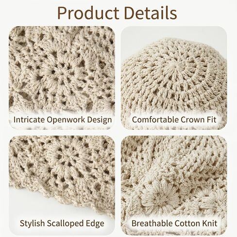 1 Crochet Beanie,Crochet Hats for Women, Summer Beanie Hats for Women, Cotton Breathable Design, Lightweight Headwear for Warm Weather, Adjustable Fit for Various Head Sizes in Saudi Arabia