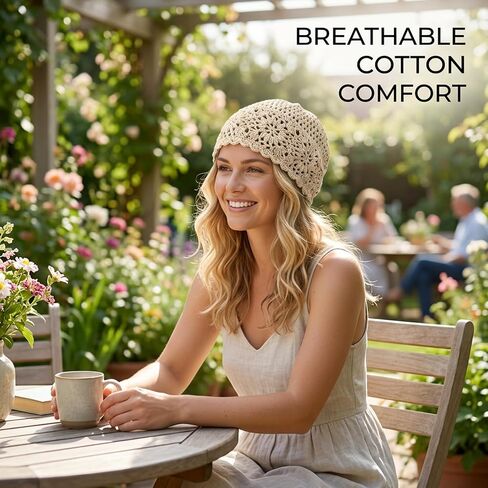 1 Crochet Beanie,Crochet Hats for Women, Summer Beanie Hats for Women, Cotton Breathable Design, Lightweight Headwear for Warm Weather, Adjustable Fit for Various Head Sizes in Saudi Arabia