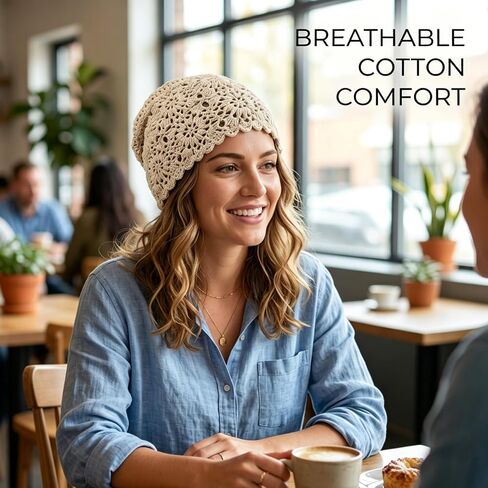 1 Crochet Beanie,Crochet Hats for Women, Summer Beanie Hats for Women, Cotton Breathable Design, Lightweight Headwear for Warm Weather, Adjustable Fit for Various Head Sizes in Saudi Arabia