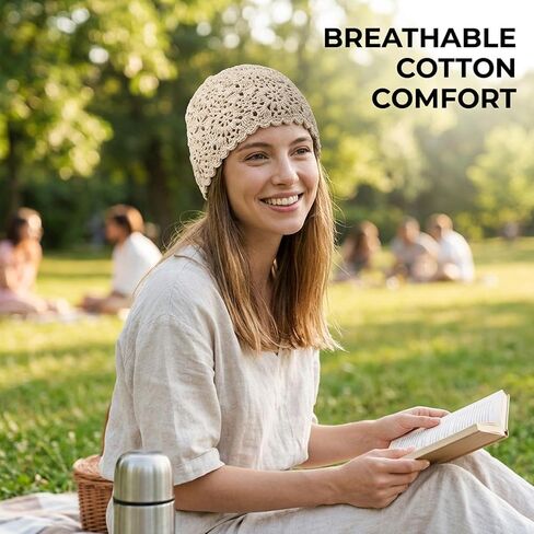 1 Crochet Beanie,Crochet Hats for Women, Summer Beanie Hats for Women, Cotton Breathable Design, Lightweight Headwear for Warm Weather, Adjustable Fit for Various Head Sizes in Saudi Arabia