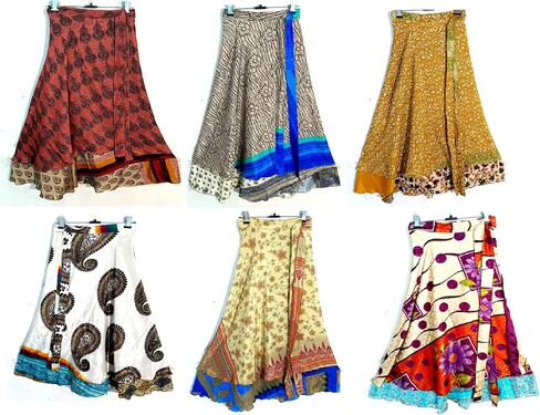 Marubhumi Indian Vintage Long Silk Saree Skirt Recycled Magic Wrap Around Bohemian Silk Skirt Reversible Boho Dress in Saudi Arabia